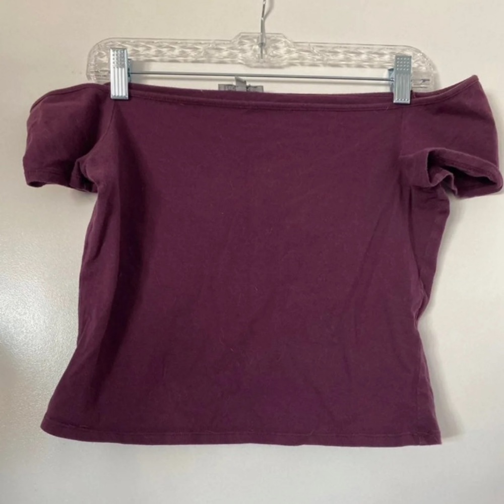 purple off the shoulder crop top